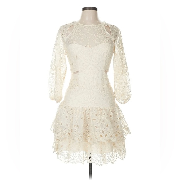 Maje Crocheted Lace Ivory Cut Out Mini Dress - Picture 3 of 8